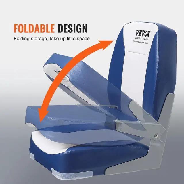 Alt view image 5 of 7 - VEVOR Boat Seat, 18.9" Low Back Boat Seat, Folding Boat Chair with Thickened Sponge Padding and Hinge, Fold-Down Boat Captain Chair for Fishing Boat, Sightseeing Boat, Speedboat, Canoe, 1-Piece
