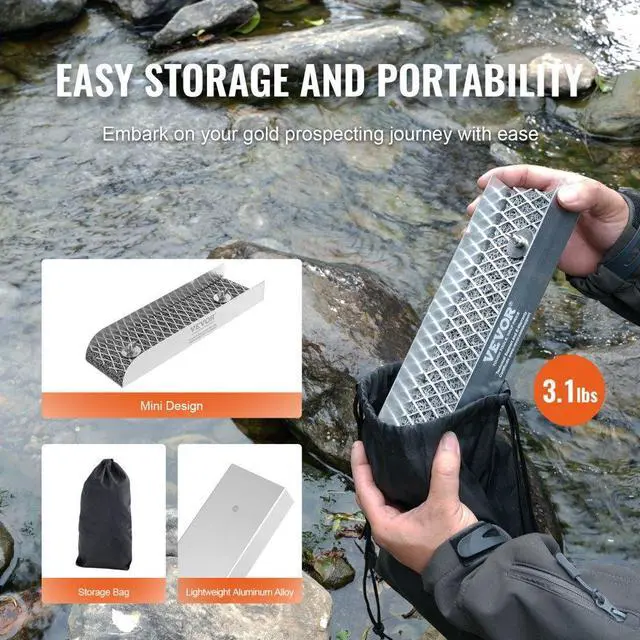 Alt view image 5 of 7 - VEVOR Mini Sluice Box Gold Panning Kit, 12inch Aluminum Alloy Gold Mining Equipment, 16 PCS Gold Prospecting Kit with Gold Pan, Separating Magnet, Classifier Screen, Drawstring Backpack and More