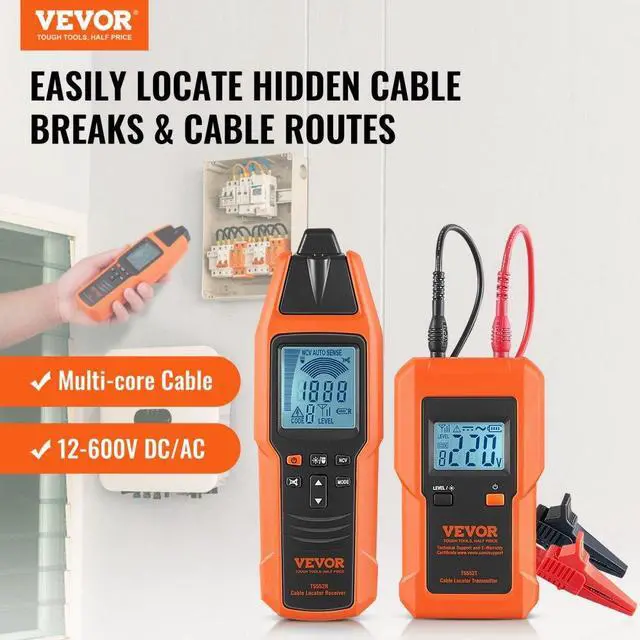 Alt view image 2 of 7 - VEVOR Underground Cable Locator, 3 FT Max. Detection Depth, 12 to 600V (NVC) Wire Tracer Break Detector Finder, 6561 FT Max.Detection Length for Electrical Circuits Pipelines Dog Fence Buried Cables