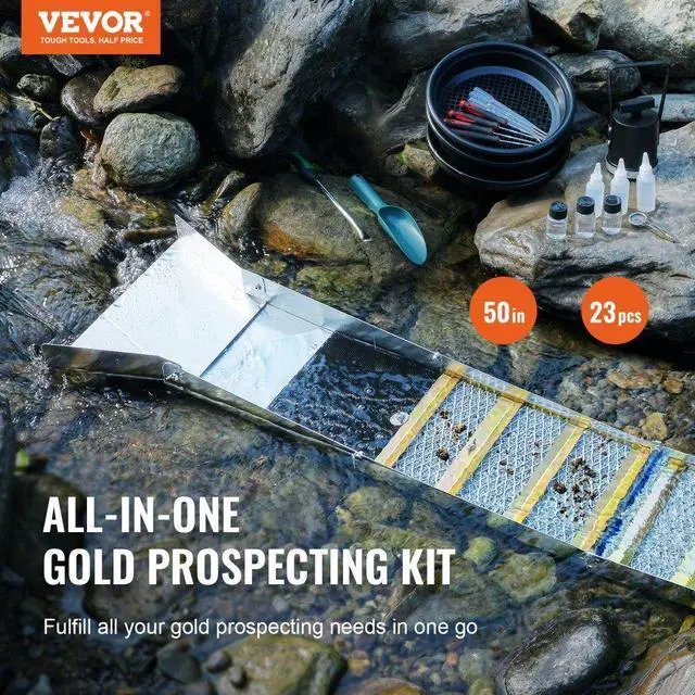Alt view image 2 of 7 - VEVOR 50 Inch Folding Sluice Box Gold Panning Kit, 23pc Gold Prospecting Equipment Kit with Gold Pan, Classifier Screen, Separating Magnet, Backpack and More