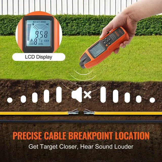 Alt view image 5 of 7 - VEVOR Underground Cable Locator, 3 FT Max. Detection Depth, 12 to 600V (NVC) Wire Tracer Break Detector Finder, 6561 FT Max.Detection Length for Electrical Circuits Pipelines Dog Fence Buried Cables