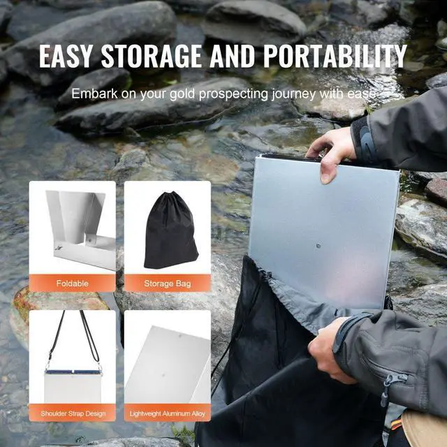 Alt view image 5 of 7 - VEVOR 50 Inch Folding Sluice Box Gold Panning Kit, 23pc Gold Prospecting Equipment Kit with Gold Pan, Classifier Screen, Separating Magnet, Backpack and More