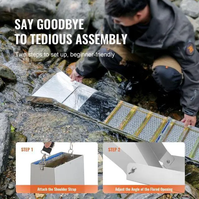 Alt view image 6 of 7 - VEVOR 50 Inch Folding Sluice Box Gold Panning Kit, 23pc Gold Prospecting Equipment Kit with Gold Pan, Classifier Screen, Separating Magnet, Backpack and More