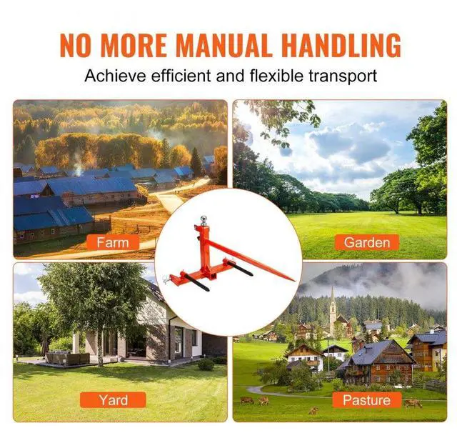 Alt view image 6 of 7 - VEVOR  49" Hay Spear, Bale Spears 1600lbs Loading Capacity, Three-Point Hitch Tractor Attachment with 2pcs 17.5" Stabilizer Spears, Quick Attach Spike Forks