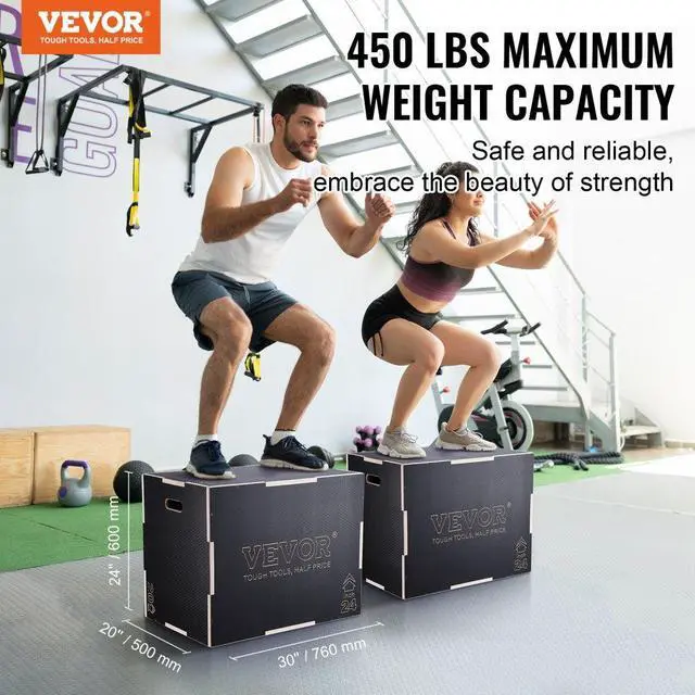 Alt view image 2 of 7 - VEVOR 3 in 1 Plyometric Jump Box, 30/24/20 Inch Wooden Plyo Box, Platform & Jumping Agility Box, Anti-Slip Fitness Exercise Step Up Box for Home Gym Training, Conditioning Strength Training, Black