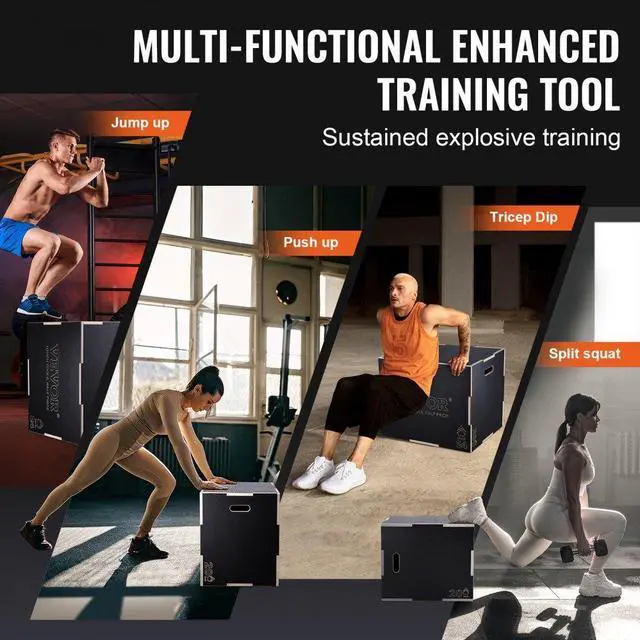 Alt view image 5 of 7 - VEVOR 3 in 1 Plyometric Jump Box, 30/24/20 Inch Wooden Plyo Box, Platform & Jumping Agility Box, Anti-Slip Fitness Exercise Step Up Box for Home Gym Training, Conditioning Strength Training, Black