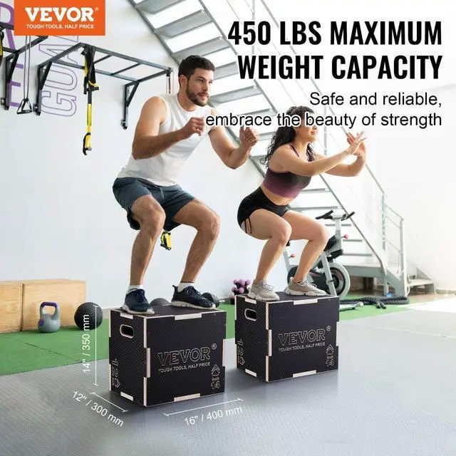 Alt view image 2 of 14 - VEVOR 3 in 1 Plyometric Jump Box, 16/14/12 Inch Wooden Plyo Box, Platform & Jumping Agility Box, Anti-Slip Fitness Exercise Step Up Box for Home Gym Training, Conditioning Strength Training, Black