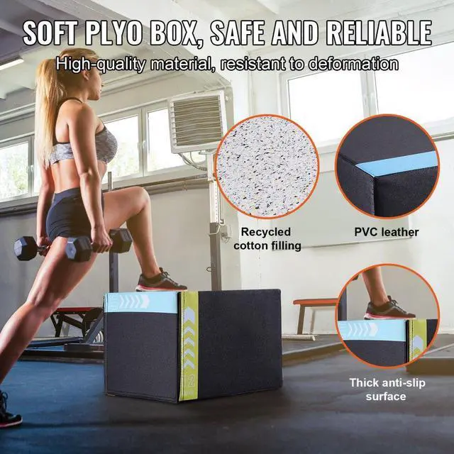 Alt view image 4 of 7 - VEVOR 3 in 1 Plyometric Jump Box, 16/14/12 Inch Cotton Plyo Box, Platform & Jumping Agility Box, Anti-Slip Fitness Exercise Step Up Box for Home Gym Training, Conditioning Strength Training, Black
