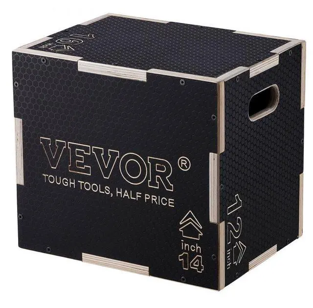 Main image of VEVOR 3 in 1 Plyometric Jump Box, 16/14/12 Inch Wooden Plyo Box, Platform & Jumping Agility Box, Anti-Slip Fitness Exercise Step Up Box for Home Gym Training, Conditioning Strength Training, Black