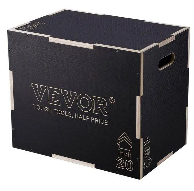 Main image of VEVOR 3 in 1 Plyometric Jump Box, 24/20/16 Inch Wooden Plyo Box, Platform & Jumping Agility Box, Anti-Slip Fitness Exercise Step Up Box for Home Gym Training, Conditioning Strength Training, Black