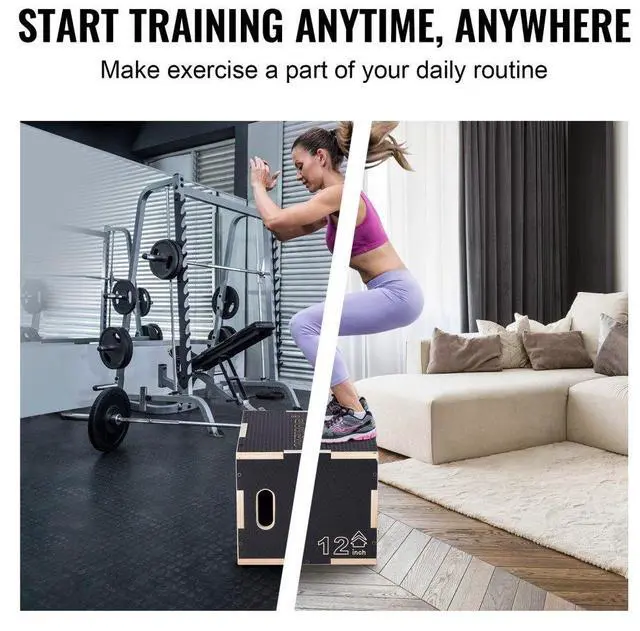 Alt view image 6 of 14 - VEVOR 3 in 1 Plyometric Jump Box, 16/14/12 Inch Wooden Plyo Box, Platform & Jumping Agility Box, Anti-Slip Fitness Exercise Step Up Box for Home Gym Training, Conditioning Strength Training, Black