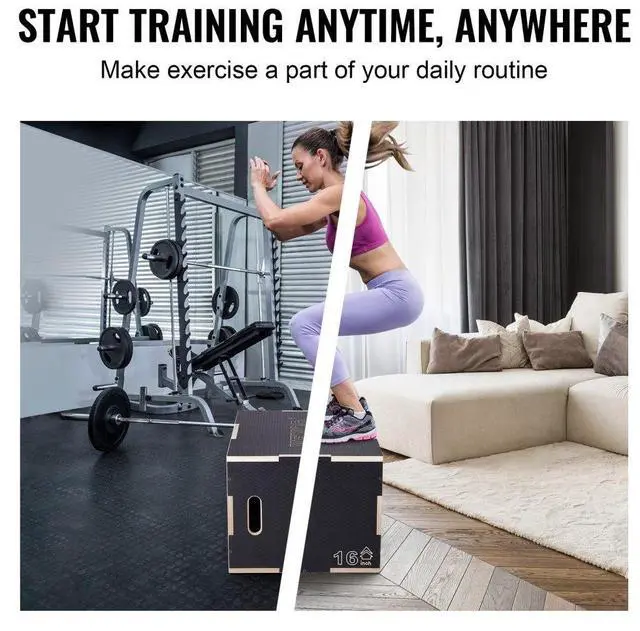 Alt view image 6 of 7 - VEVOR 3 in 1 Plyometric Jump Box, 24/20/16 Inch Wooden Plyo Box, Platform & Jumping Agility Box, Anti-Slip Fitness Exercise Step Up Box for Home Gym Training, Conditioning Strength Training, Black