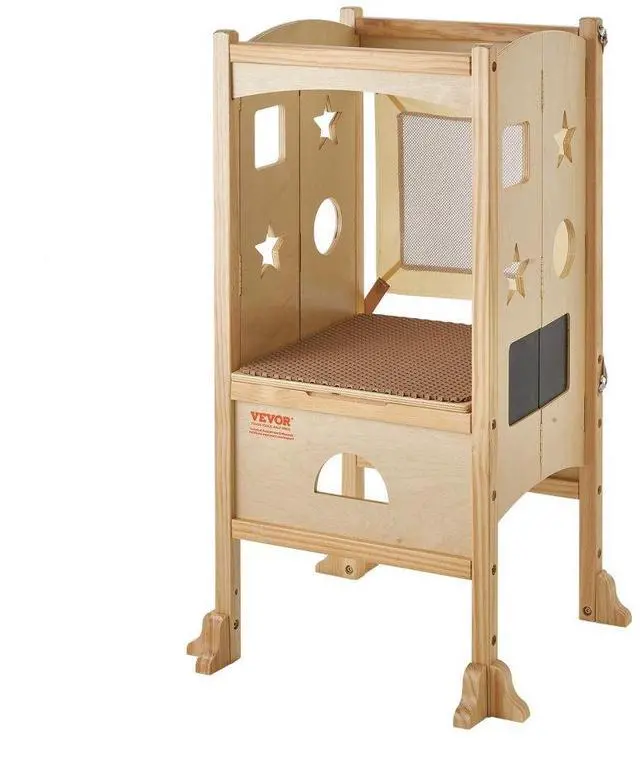 Main image of VEVOR Tower Step Stool, Foldable Toddler Stool 3-Level Adjustable Height Toddler Step Stools with Safety Net, Solid Wood Kids Standing Tower Learning Stool for Kitchen Bedroom Bathroom