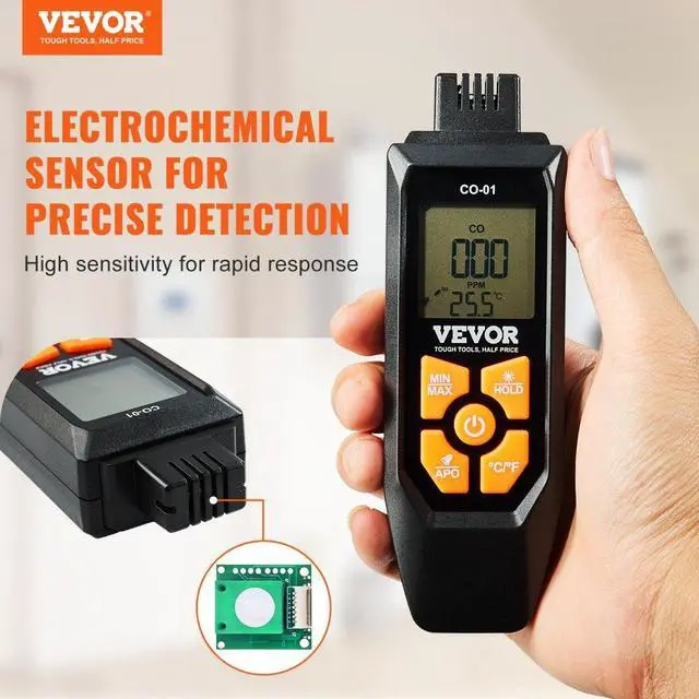 Alt view image 2 of 7 - VEVOR Carbon Monoxide Detectors, 0-1000PPM CO Detector with Audible & Visual Alarm, Portable CO Gas Meter Tester with Temperature Sensor, LCD Backlit Screen for Home / Industrial (3 x Battery Include)