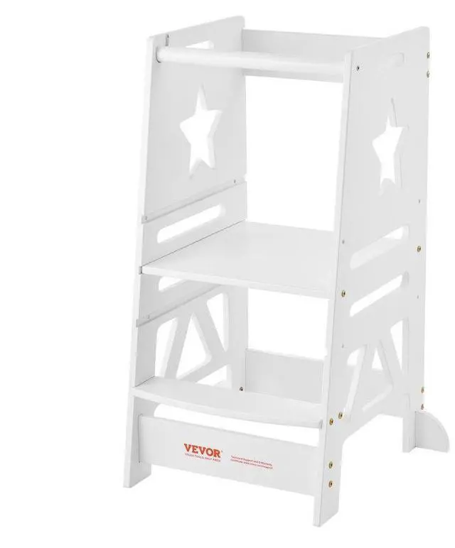 Main image of VEVOR Tower Step Stool, 3-Level Height Adjustable Toddler Step Stools for Kids, Kitchen Stool Bamboo Standing Tower Learning Stool with Safety Rail for Kitchen Counter Bathroom, 350LBS, White