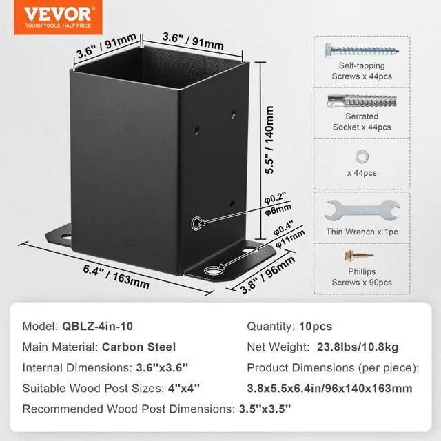Alt view image 7 of 7 - VEVOR 10 Pack 4x4 Post Base Brackets Heavy Duty Wood Post Fence Post Anchor