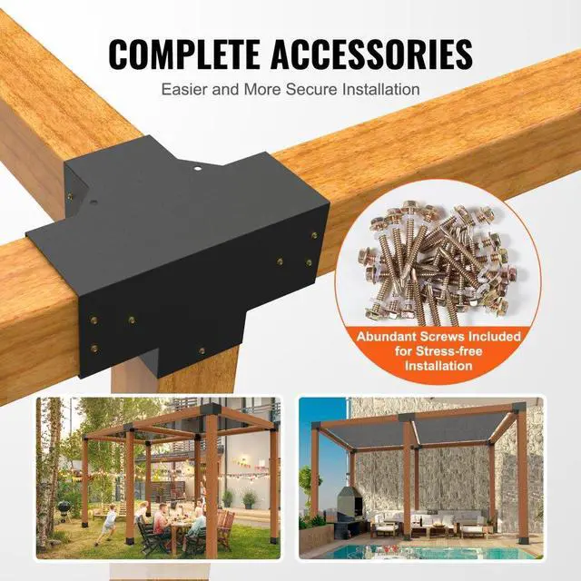 Alt view image 5 of 7 - VEVOR Pergola Bracket Kit 6''x6'', 2pcs 4-Way Heavy Duty Corner Bracket Woodworks DIY Post Base Kit, Easy Installation Wooden Beams for Gazebos, Patio Pergolas, Log Cabin Outdoor Pergola Hardware