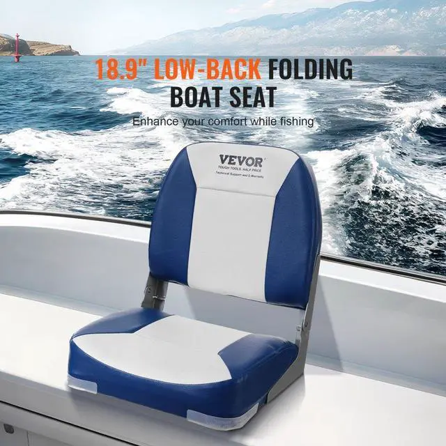 Alt view image 2 of 7 - VEVOR Boat Seat, 18.9" Low Back Boat Seat, Folding Boat Chair with Thickened Sponge Padding and Hinge, Fold-Down Boat Captain Chair for Fishing Boat, Sightseeing Boat, Speedboat, Canoe, 1-Piece