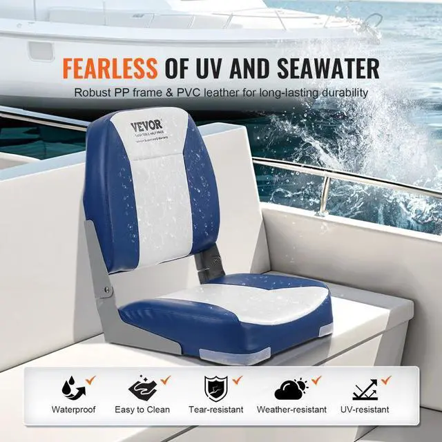 Alt view image 4 of 7 - VEVOR Boat Seat, 18.9" Low Back Boat Seat, Folding Boat Chair with Thickened Sponge Padding and Hinge, Fold-Down Boat Captain Chair for Fishing Boat, Sightseeing Boat, Speedboat, Canoe, 1-Piece