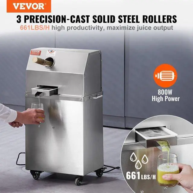 Alt view image 2 of 14 - VEVOR Electric Sugar Cane Juicer, 800W Sugarcane Juicer Machine with 661LBS/H High Output, 3 Stainless Steel Rollers, 2.4" Large Inlet, Sugarcane Juice Extractor Squeezer on Wheels for Home/Commercial