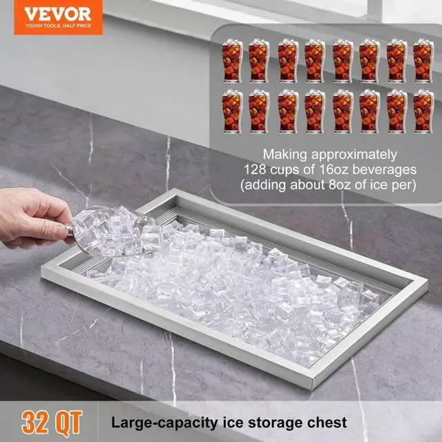 Alt view image 2 of 7 - VEVOR Drop in Ice Chest, 20"L x 14"W x 12"H Stainless Steel Ice Cooler, Commercial Ice Bin with Cover, 40 qt Outdoor Kitchen Ice Bar, Drain-pipe and Drain Plug Included, for Cold Wine Beer