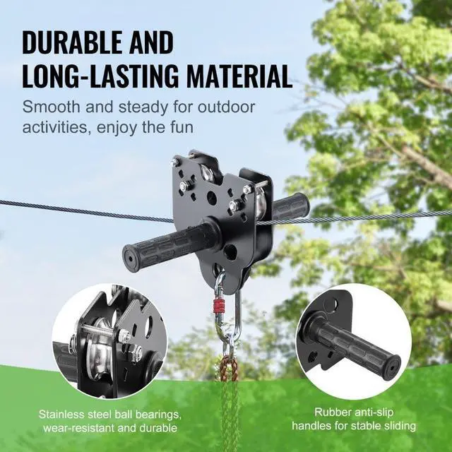 Alt view image 5 of 7 - VEVOR Zipline Kit for Kids and Adult, 160 ft Zip Line Kits Up to 500 lb, Backyard Outdoor Quick Setup Zipline, Playground Entertainment with Stainless Steel Zipline, Spring Brake, Safety Harness, Seat