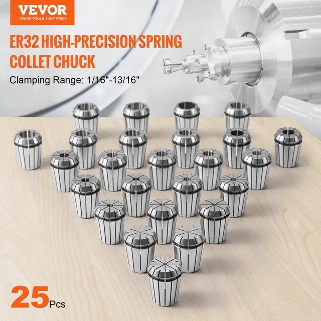 Alt view image 2 of 14 - VEVOR 25 pcs ER32 Collet Set, 1/16''-13/16'', ER32 Spring Collet Chuck Set, 0.0006"/15 m TIR Lathe Chuck Tool with 25 Labeled Storage Boxes, for CNC Engraving Machine Milling Lathe Tool Drill Press