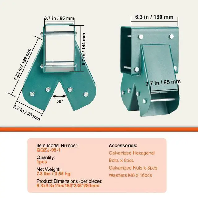 Alt view image 7 of 7 - VEVOR A-Frame Middle Swing Set Brackets, Heavy Duty Carbon Steel Swing Set Hardware with Mounting Hardware, DIY Swing Set Bracket Swing Set Kit for 4x4 Legs & 4x6 Beam, Green