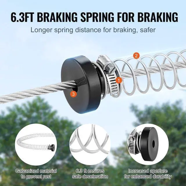 Alt view image 4 of 7 - VEVOR Zipline Kit for Kids and Adult, 60 ft Zip Line Kits Up to 500 lb, Backyard Outdoor Quick Setup Zipline, Playground Entertainment with Stainless Steel Zipline, Spring Brake, Safety Harness, Seat