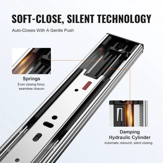 Alt view image 3 of 7 - VEVOR 10 Pairs of 20 Inch Drawer Slides Side Mount Rails, Heavy Duty Full Extension Steel Track, Soft-Close Noiseless Guide Glides Cabinet Kitchen Runners with Ball Bearing, 100 Lbs Load Capacity