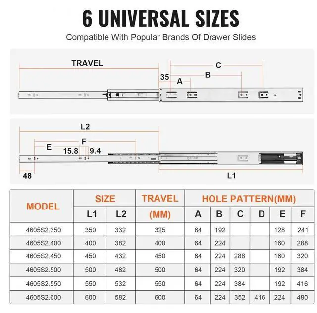 Alt view image 5 of 7 - VEVOR 10 Pairs of 20 Inch Drawer Slides Side Mount Rails, Heavy Duty Full Extension Steel Track, Soft-Close Noiseless Guide Glides Cabinet Kitchen Runners with Ball Bearing, 100 Lbs Load Capacity