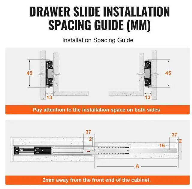 Alt view image 6 of 7 - VEVOR 10 Pairs of 20 Inch Drawer Slides Side Mount Rails, Heavy Duty Full Extension Steel Track, Soft-Close Noiseless Guide Glides Cabinet Kitchen Runners with Ball Bearing, 100 Lbs Load Capacity