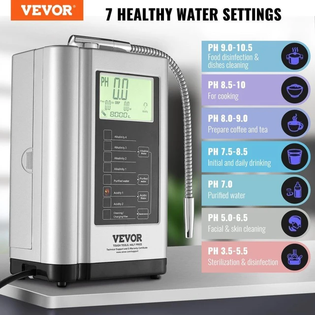 Alt view image 2 of 14 - VEVOR Alkaline Water Ionizer Machine, pH 3.5-10.5 Alkaline Acidic Hydrogen Water Purifier, 7 Water Settings Home Filtration System, Up to -650mV ORP, 8000L Per Filter, Auto-Cleaning, White