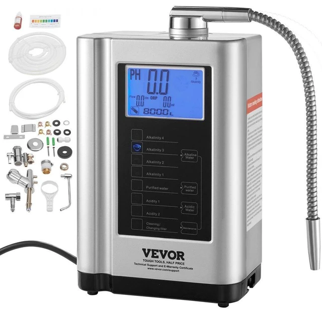 Main image of VEVOR Alkaline Water Ionizer Machine, pH 3.5-10.5 Alkaline Acidic Hydrogen Water Purifier, 7 Water Settings Home Filtration System, Up to -650mV ORP, 8000L Per Filter, Auto-Cleaning, White