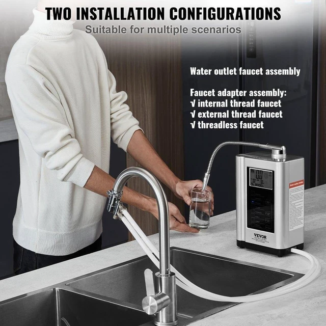 Alt view image 5 of 14 - VEVOR Alkaline Water Ionizer Machine, pH 3.5-10.5 Alkaline Acidic Hydrogen Water Purifier, 7 Water Settings Home Filtration System, Up to -650mV ORP, 8000L Per Filter, Auto-Cleaning, White