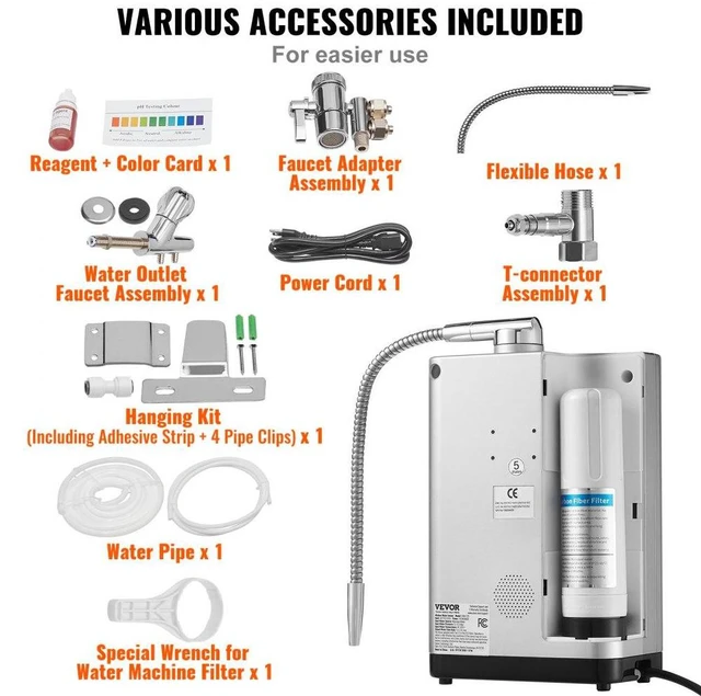Alt view image 6 of 14 - VEVOR Alkaline Water Ionizer Machine, pH 3.5-10.5 Alkaline Acidic Hydrogen Water Purifier, 7 Water Settings Home Filtration System, Up to -650mV ORP, 8000L Per Filter, Auto-Cleaning, White