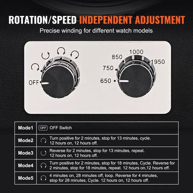 Alt view image 3 of 7 - VEVOR Watch Winder, Single Watch Winder for Men's and Women's Automatic Watch, with Super Quiet Japanese Mabuchi Motor, Blue LED Light and Adapter, High-Density Board Shell and Black PU