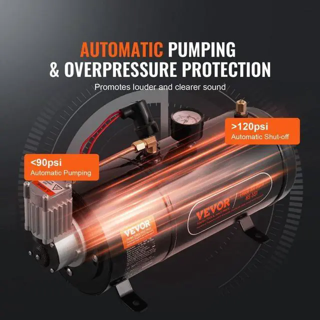 Alt view image 3 of 7 - VEVOR 12V Air Compressor with Tank 0.8 Gallon/3 L, Train Horn Air Compressor, 120 psi Working Pressure Onboard Air Compressor System for Train Air Horns, Inflating Tires, Air Mattresses