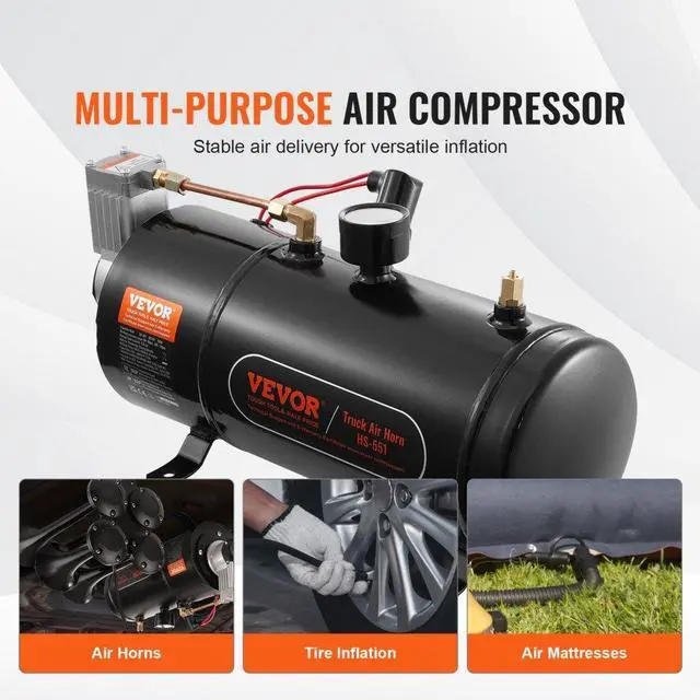 Alt view image 4 of 7 - VEVOR 12V Air Compressor with Tank 0.8 Gallon/3 L, Train Horn Air Compressor, 120 psi Working Pressure Onboard Air Compressor System for Train Air Horns, Inflating Tires, Air Mattresses