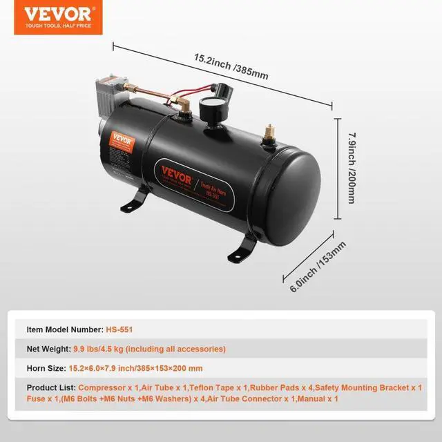 Alt view image 7 of 7 - VEVOR 12V Air Compressor with Tank 0.8 Gallon/3 L, Train Horn Air Compressor, 120 psi Working Pressure Onboard Air Compressor System for Train Air Horns, Inflating Tires, Air Mattresses