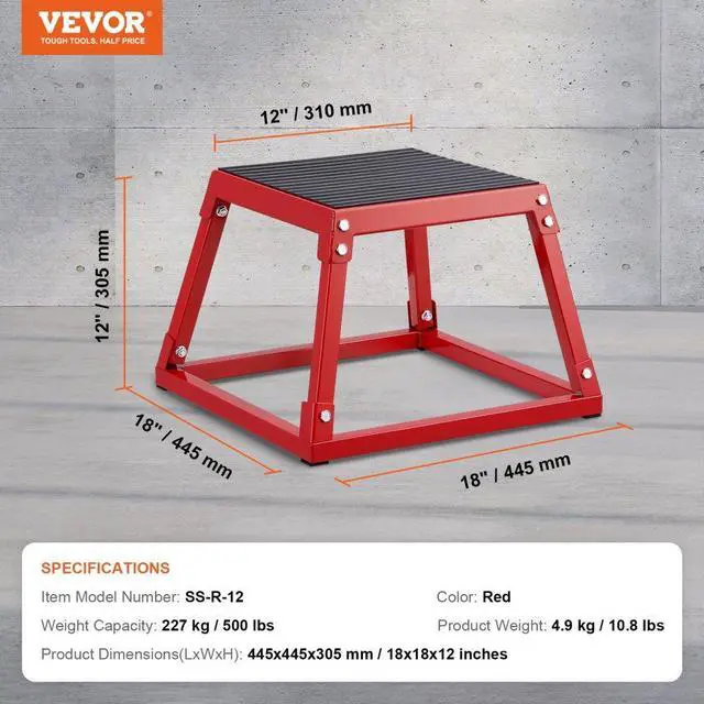 Alt view image 7 of 7 - VEVOR Plyometric Jump Box, 12 Inch Plyo Box, Steel Plyometric Platform and Jumping Agility Box, Anti-Slip Fitness Exercise Step Up Box for Home Gym Training, Conditioning Strength Training, Red