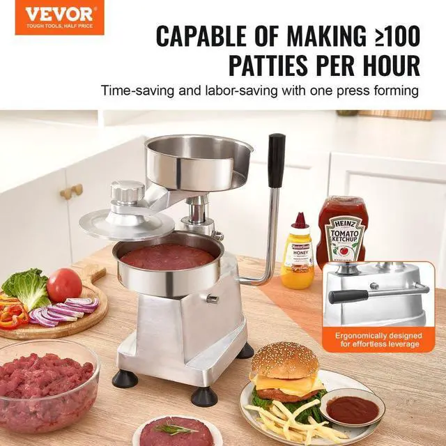 Alt view image 3 of 15 - VEVOR Commercial Burger Patty Maker  Hamburger Beef Patty Maker with 3 Convertible Mold(4/5/6-inch)  Heavy Duty Stainless Steel Burger Press Machine  Meat Forming Processor with 1500 Pcs Patty Papers
