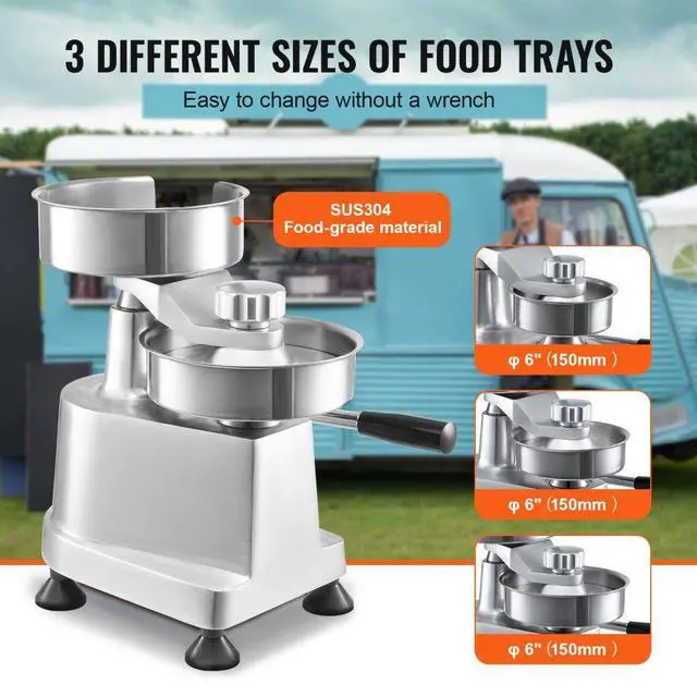 Alt view image 4 of 15 - VEVOR Commercial Burger Patty Maker  Hamburger Beef Patty Maker with 3 Convertible Mold(4/5/6-inch)  Heavy Duty Stainless Steel Burger Press Machine  Meat Forming Processor with 1500 Pcs Patty Papers