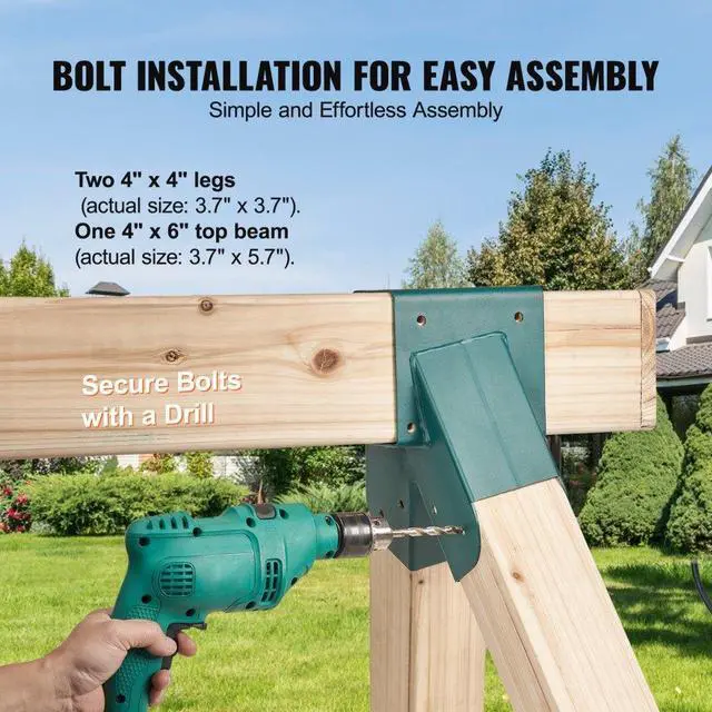 Alt view image 4 of 7 - VEVOR A-Frame Middle Swing Set Brackets, Heavy Duty Carbon Steel Swing Set Hardware with Mounting Hardware, DIY Swing Set Bracket Swing Set Kit for 4x4 Legs & 4x6 Beam, Green (2 Pcs)