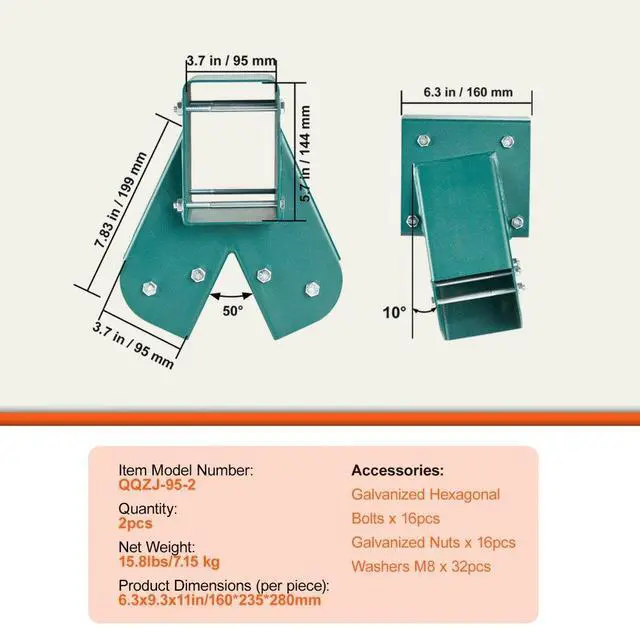Alt view image 7 of 7 - VEVOR A-Frame Middle Swing Set Brackets, Heavy Duty Carbon Steel Swing Set Hardware with Mounting Hardware, DIY Swing Set Bracket Swing Set Kit for 4x4 Legs & 4x6 Beam, Green (2 Pcs)