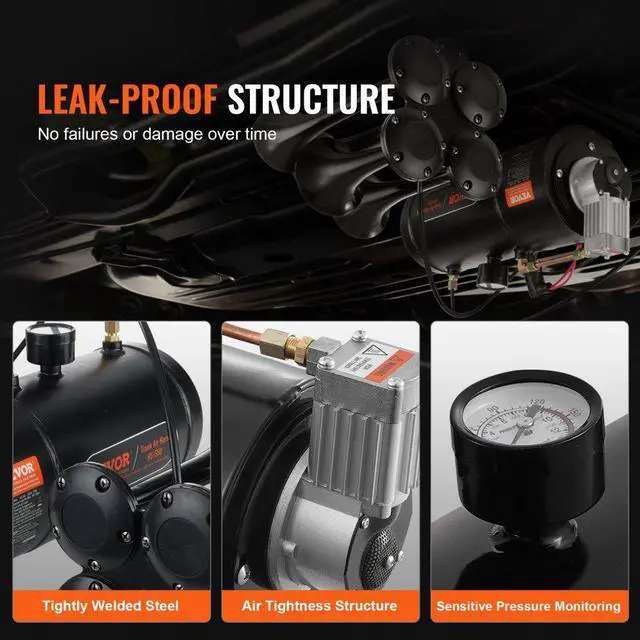 Alt view image 5 of 7 - VEVOR Train Horns Kit, 4 Trumpet Air Horn Kit, 150dB Train Horns for Pickup Trucks, 12V 120 psi Air Compressor 0.8 Gal/3 L Tank with Gauge for Any 12V Vehicle Car Truck Train Van Boat