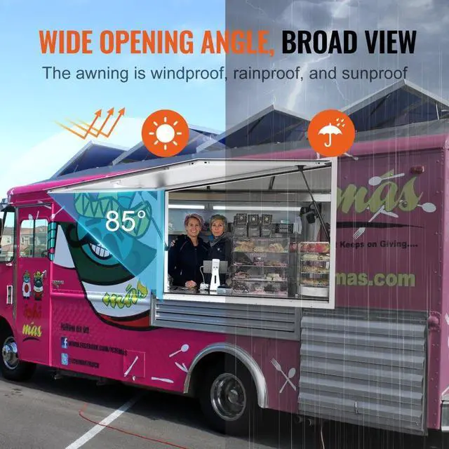 Alt view image 4 of 7 - VEVOR Concession Window 36"x24", Aluminum Alloy Food Truck Service Window with Awning Door & Drag Hook, Up to 85 Degrees Stand Serving Window for Food Trucks Concession Trailers, Glass Not Included