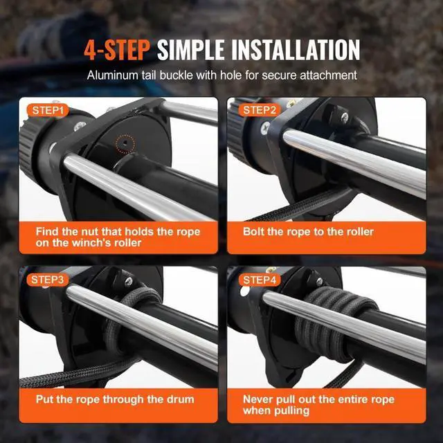 Alt view image 5 of 7 - VEVOR Synthetic Winch Rope, 1/2 Inch x 92 Feet 32,000 lbs Synthetic Winch Line Cable Rope with Protective Sleeve + Forged Winch Hook + Pull Strap, Universal Fit for SUV, Large Off-Road Vehicle, Truck