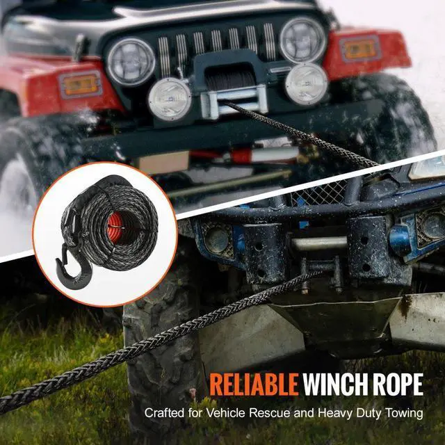 Alt view image 6 of 7 - VEVOR Synthetic Winch Rope, 1/2 Inch x 92 Feet 32,000 lbs Synthetic Winch Line Cable Rope with Protective Sleeve + Forged Winch Hook + Pull Strap, Universal Fit for SUV, Large Off-Road Vehicle, Truck