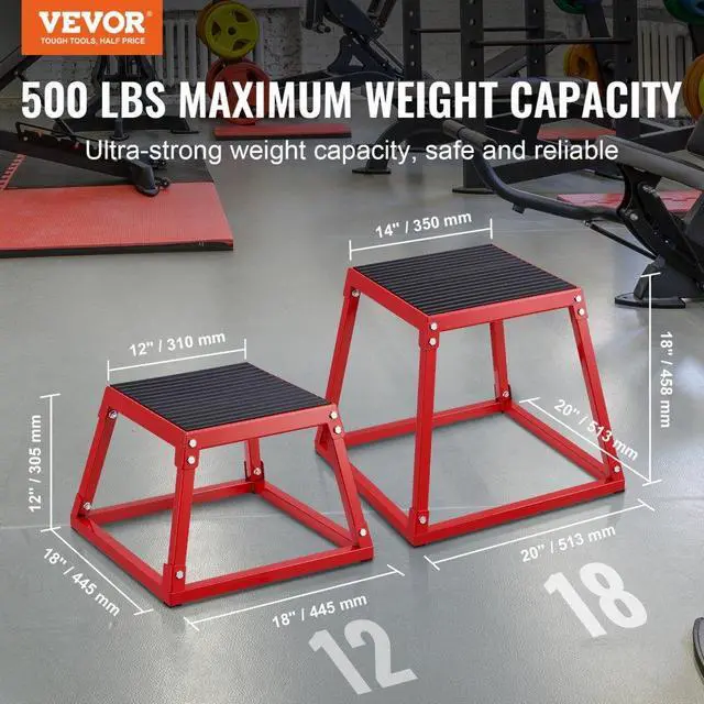 Alt view image 2 of 7 - VEVOR Plyometric Jump Box, 12 Inch Plyo Box, Steel Plyometric Platform and Jumping Agility Box, Anti-Slip Fitness Exercise Step Up Box for Home Gym Training, Conditioning Strength Training, Red